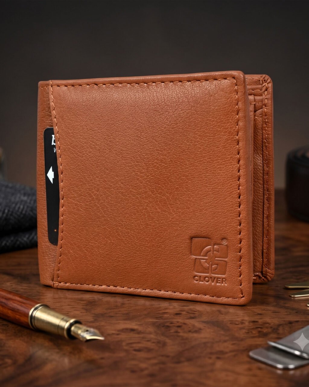 Men's Wallet, Full Grain Leather, Bi-Fold, 8 Card Slots with Coin Pocket, RFID Protected | Clover