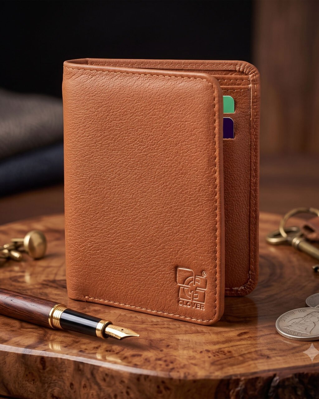 Men's Wallet, Full Grain Leather, Note Case, 4 Card Slots, RFID Protected | Clover
