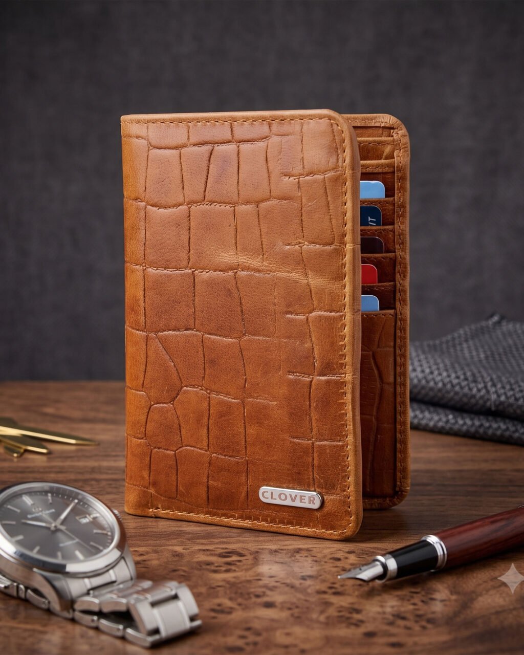 Men's Wallet, Full Grain Leather, Note Case, 10 Card Slots, 1 Passport Pocket, RFID Protected | Clover