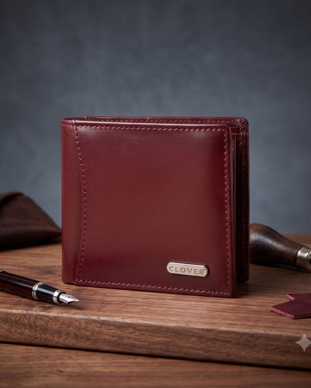 Men's Wallet, Full Grain Leather, Bi-Fold, 6 Card Slots with Coin Pocket, 2 Outer Card Pocket, RFID Protected | Clover
