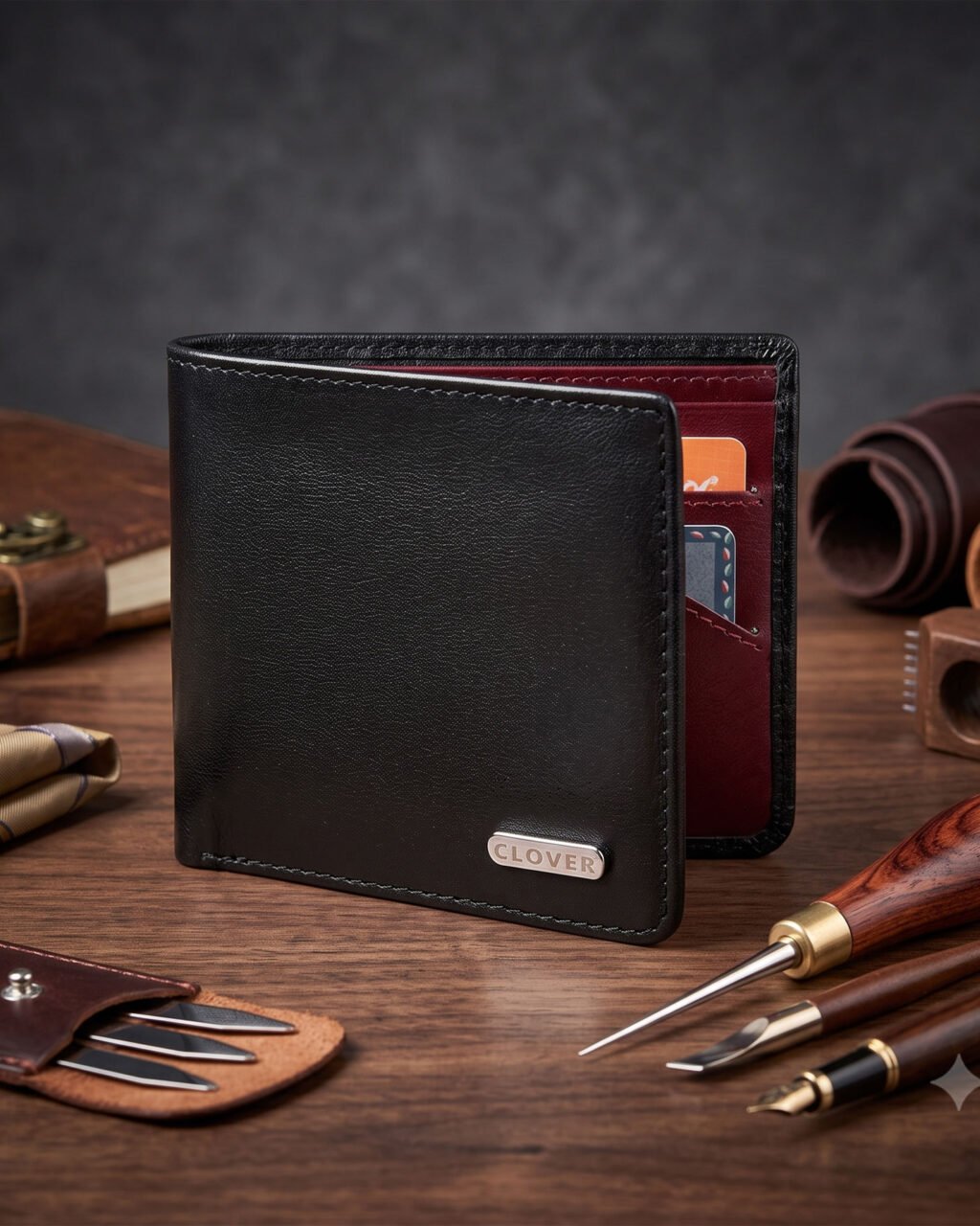 Men's Wallet, Full Grain Leather, Bi-Fold, 4 Card Slots, RFID Protected | Clover