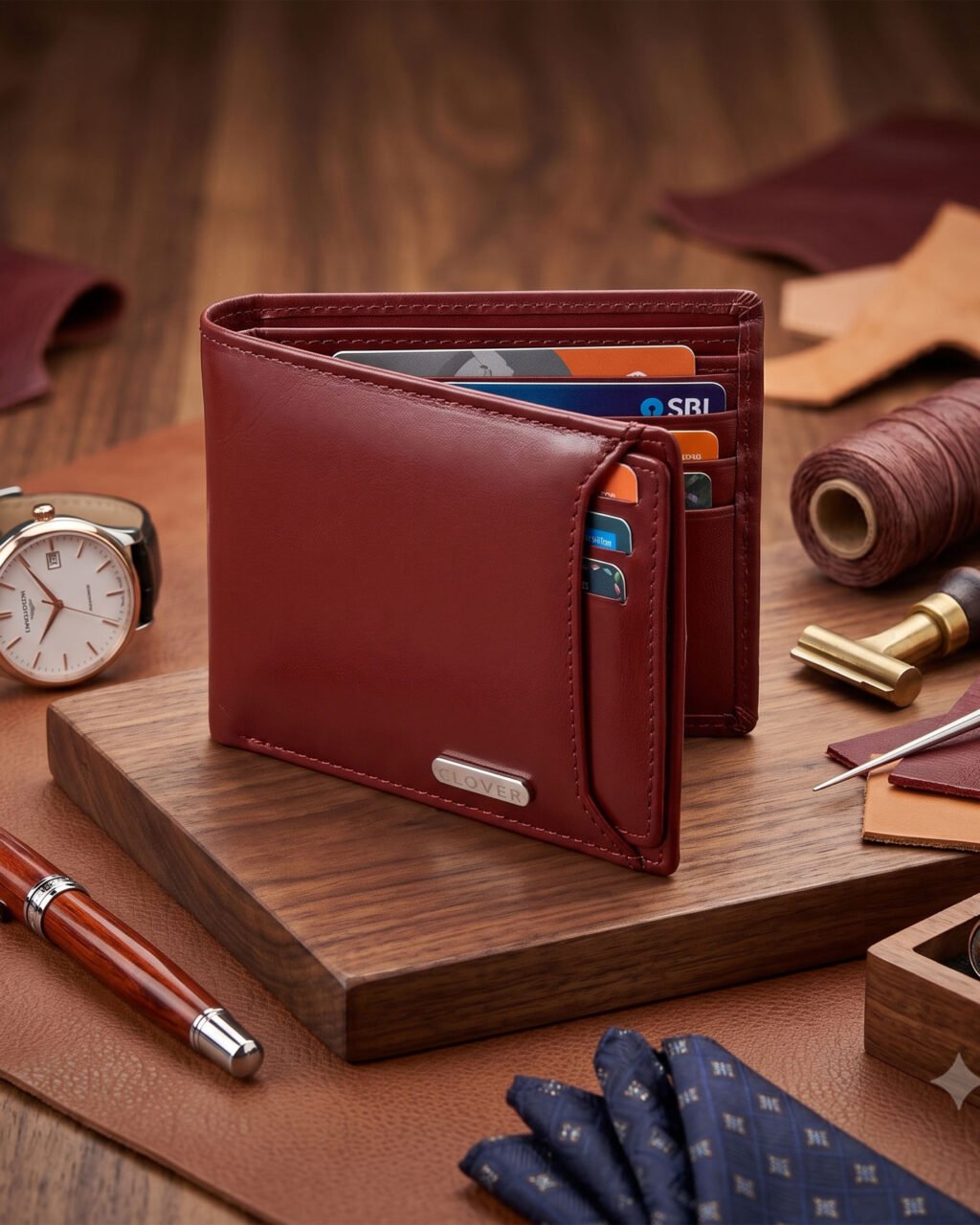 Men's Wallet, Full Grain Leather, Bi-Fold, 10 Card Slots, RFID Protected | Clover