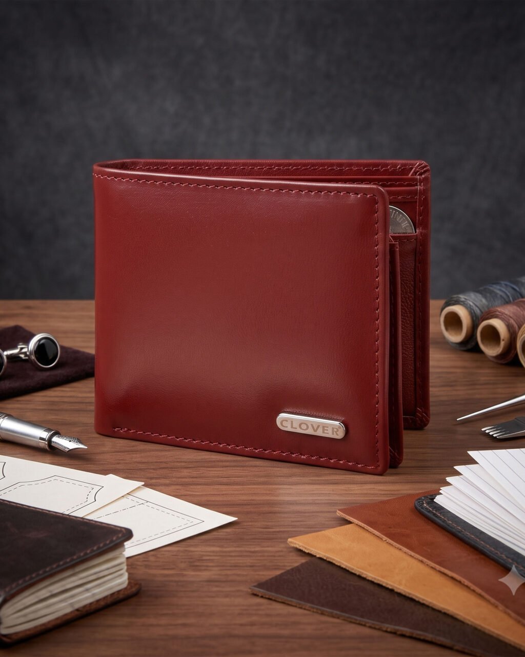 Men's Wallet, Full Grain Leather, Bi-Fold, 6 Card Slots with Coin Pocket, RFID Protected | Clover