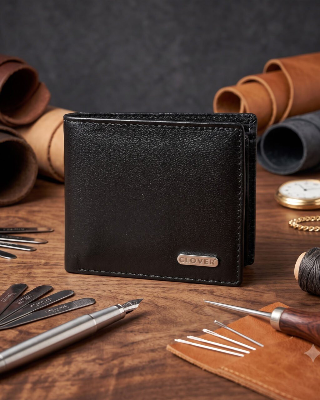 Men's Wallet, Full Grain Leather, Bi-Fold, 3 Card Slots with Coin Pocket, RFID Protected | Clover