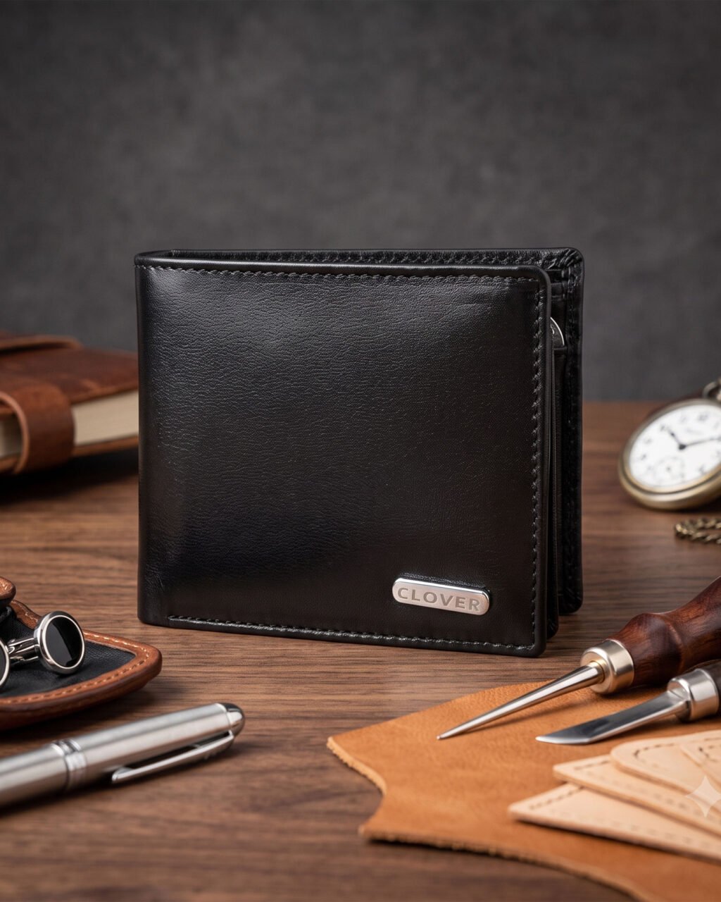 Men's Wallet, Full Grain Leather, Bi-Fold, 7 Card Slots with Coin Pocket, RFID Protected | Clover