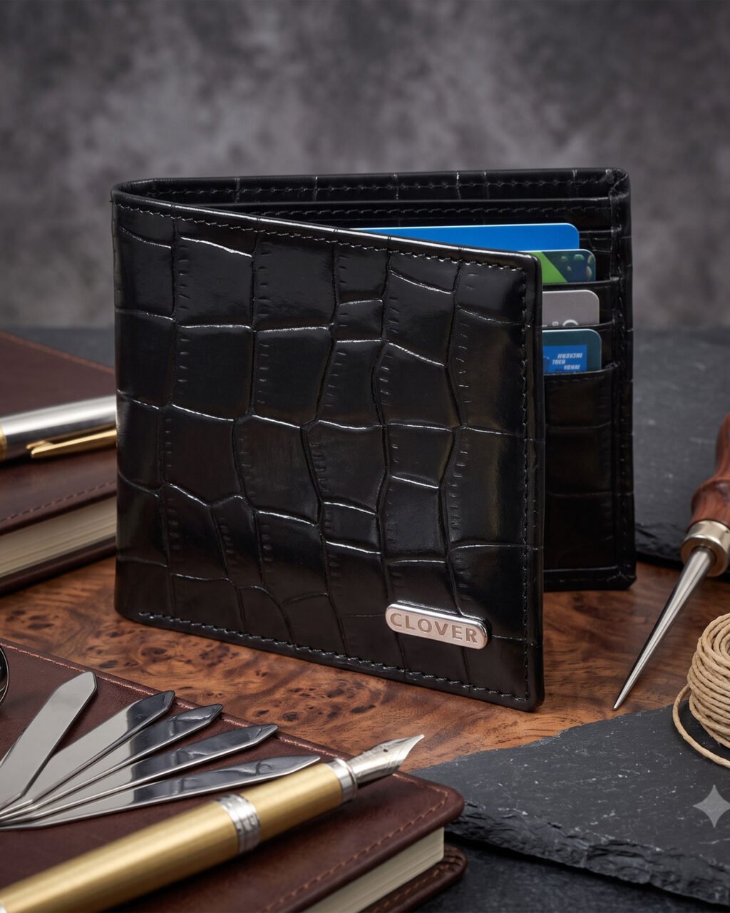 Men's Wallet, Full Grain Leather, Bi-Fold, 6 Card Slots, RFID Protected | Clover