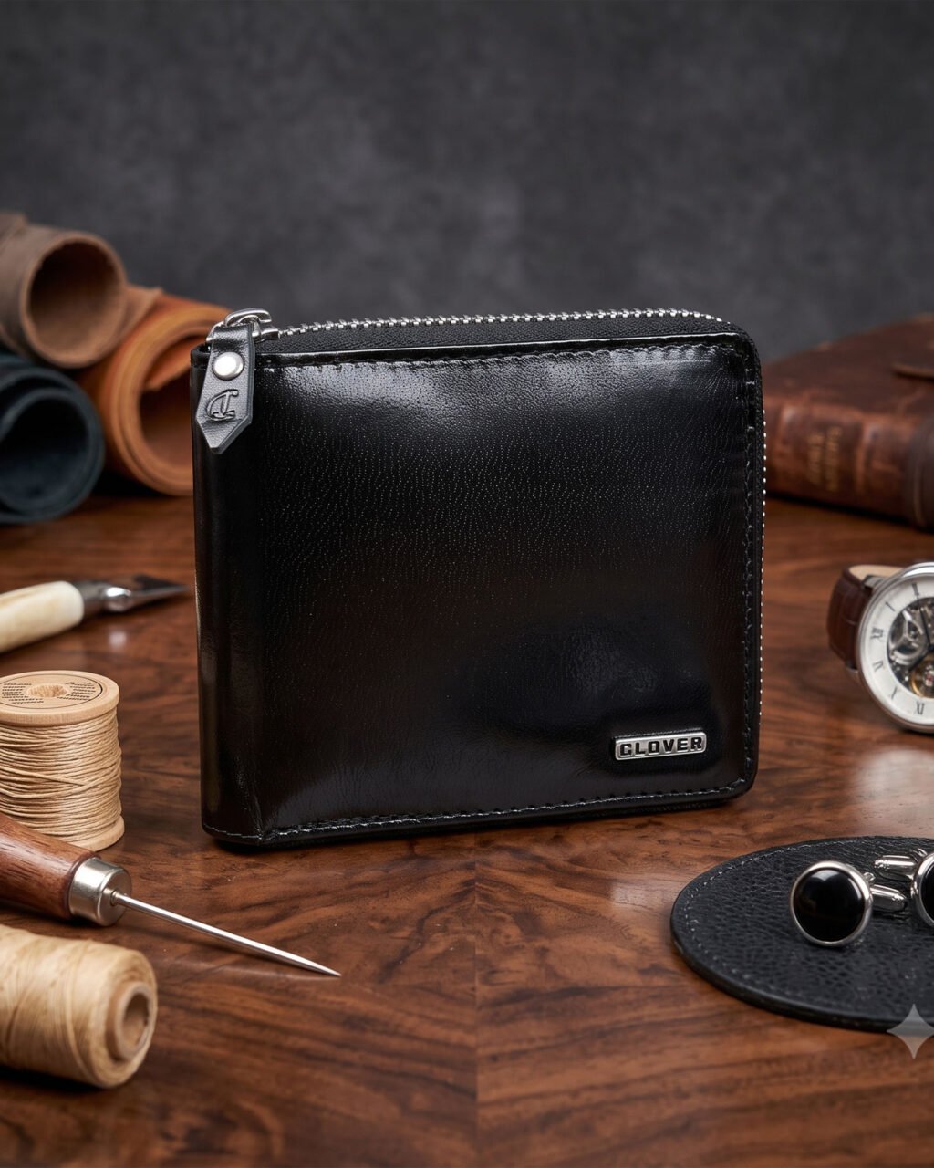 Men's Wallet, Full Grain Leather, Bi-Fold, 7 Card Slots with Coin Pocket, RFID Protected | Clover