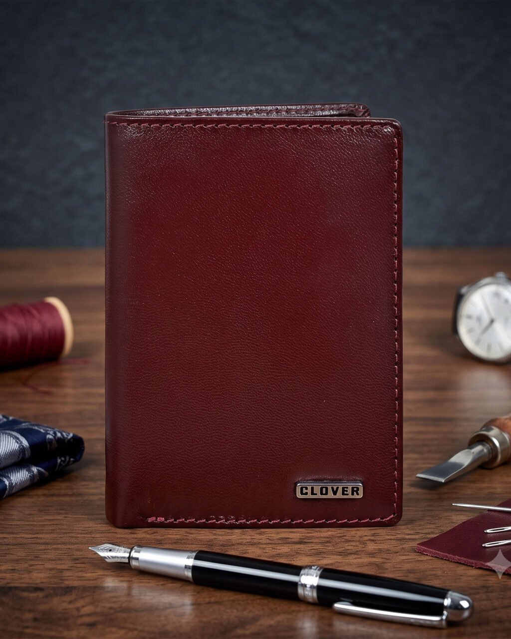 Men's Wallet, Full Grain Leather, Note Case, 6 Card Slots with Coin Pocket, RFID Protected | Clover