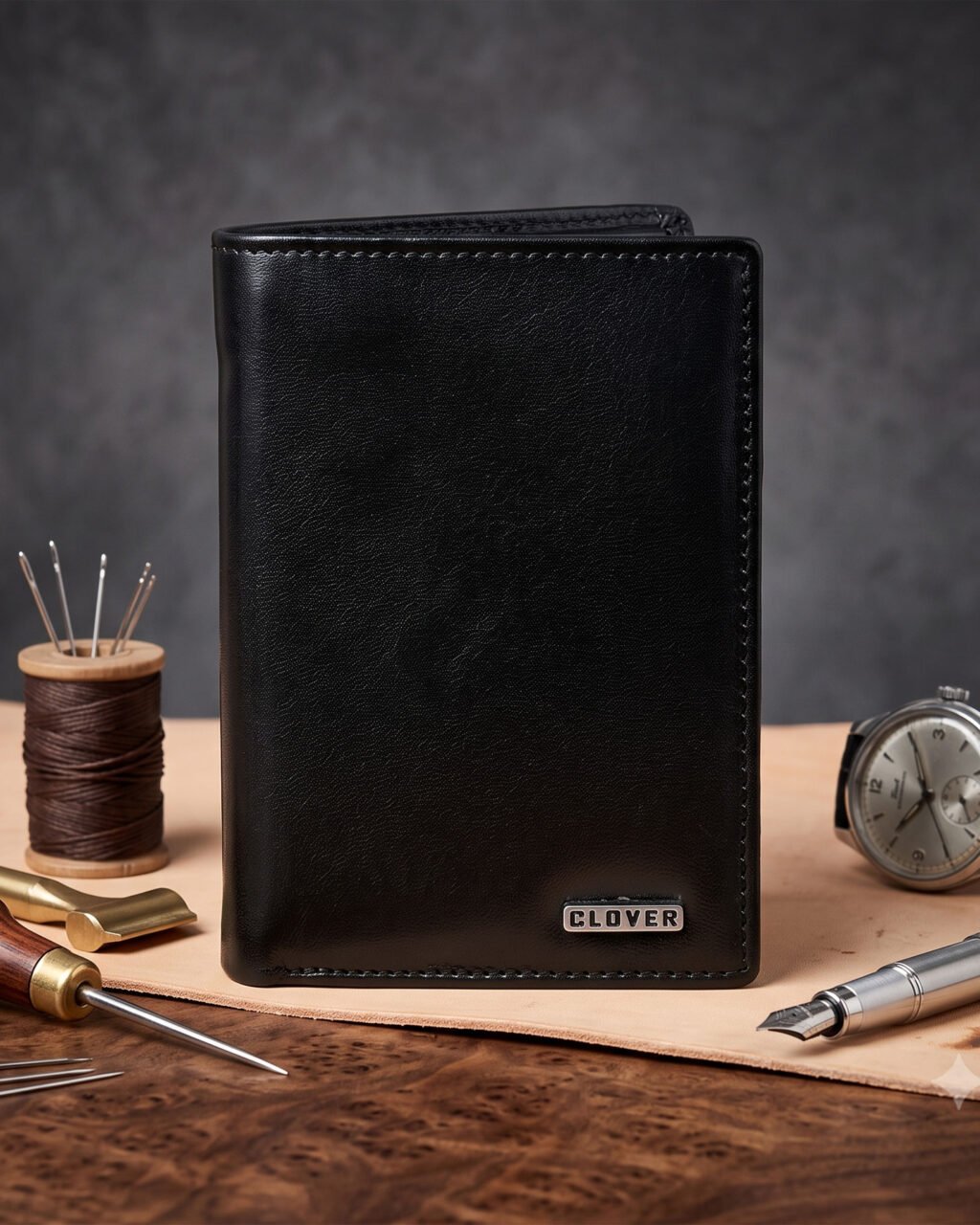 Men's Wallet, Full Grain Leather, Note Case, 6 Card Slots with Coin Pocket, RFID Protected | Clover