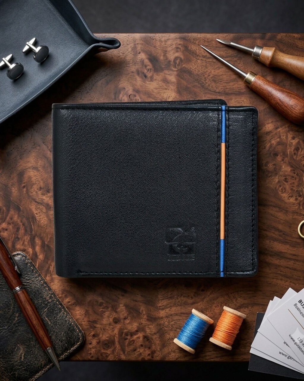 Men's Wallet, Bi-Fold, 3 Card Slots with Coin Pocket, Full Grain Leather | Clover