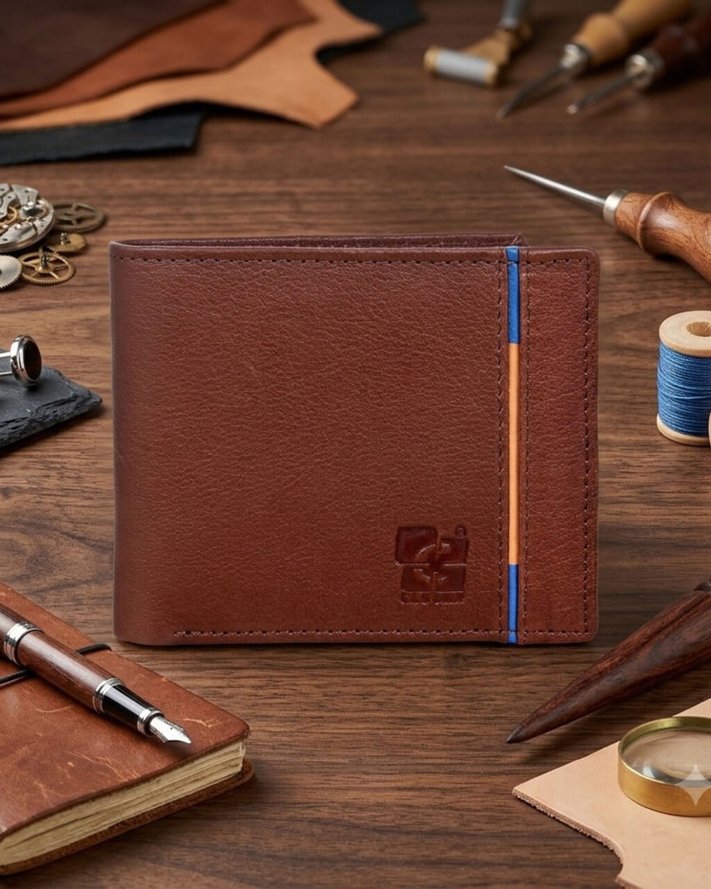 Men's Wallet, Full Grain Leather, Bi-Fold, 3 Card Slots with coin pocket | Clover