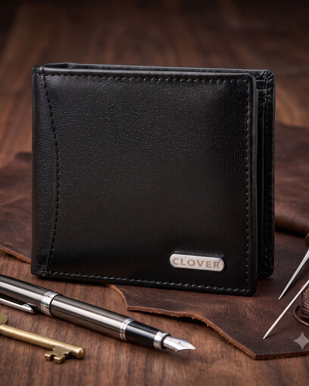 Men's Wallet, Full Grain Leather, Bi-Fold, 6 Card Slots with Coin Pocket, 2 Outer Card Pocket, RFID Protected | Clover