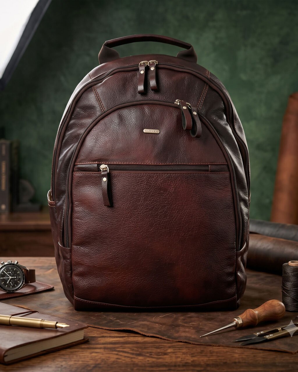 Premium Official Bagpack, Brown Twotone, Full Grain Leather | Clover