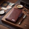 Men’s Wallet, Full Grain Leather, Note Case, 10 Card Slots with 1 Zip Pocket, Passport Pocket, RFID Protected | Clover
