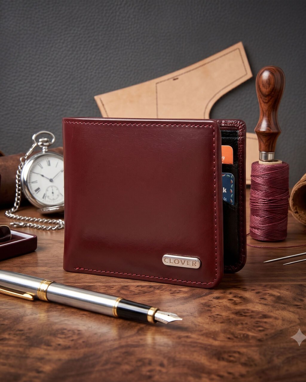Men's Wallet, Full Grain Leather, Bi-Fold, 4 Card Slots, RFID Protected | Clover