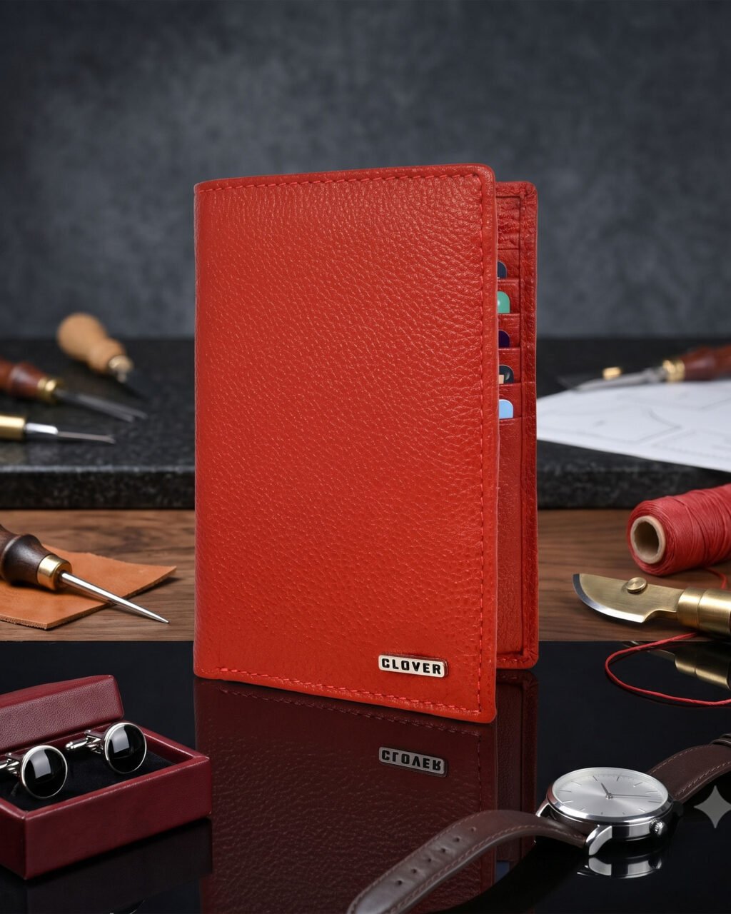 Men's Wallet, Full Grain Leather, Note Case, 10 Card Slots with 1 Zip Pocket, Passport Pocket, RFID Protected | Clover