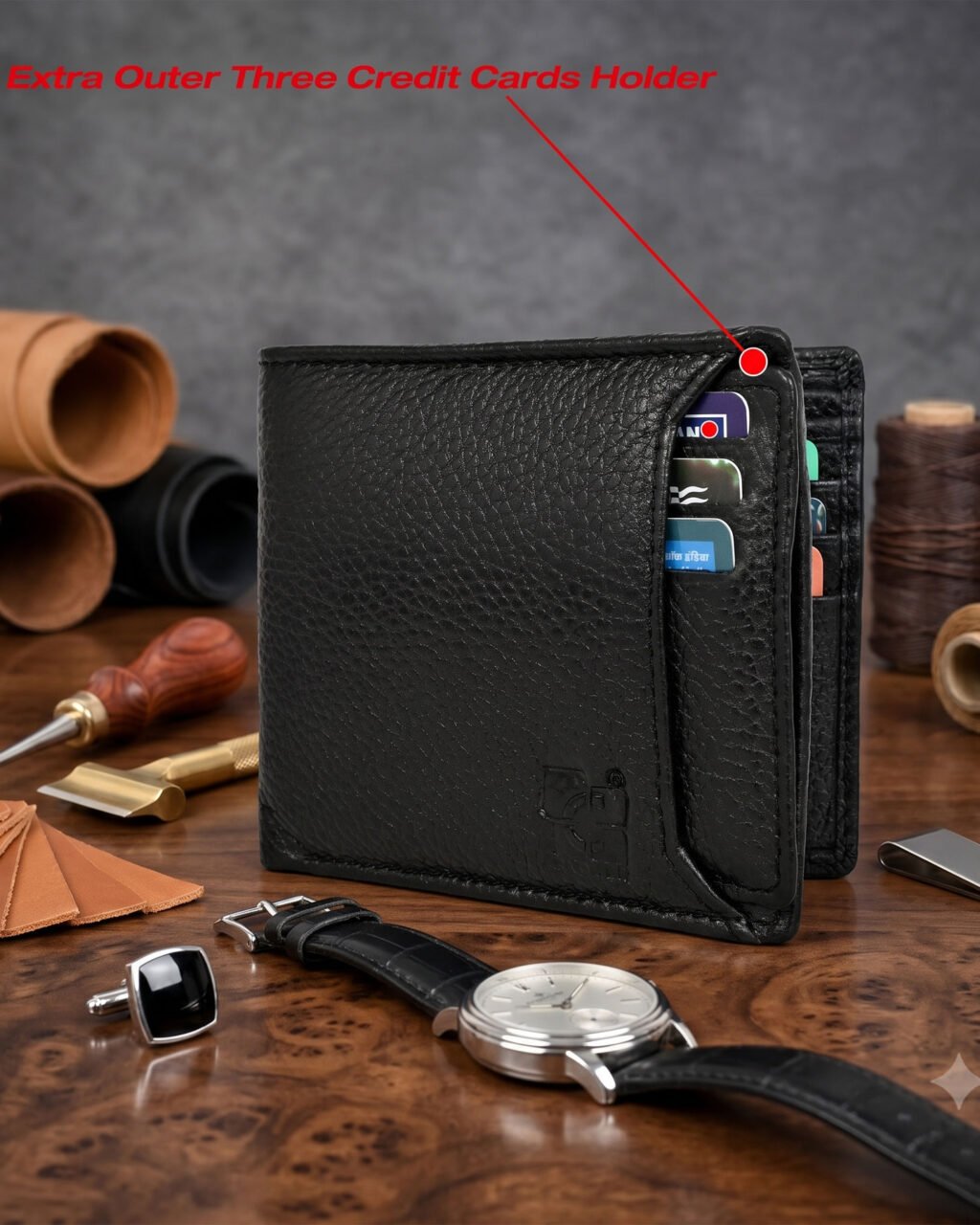 Men's Wallet, Full Grain Leather, Bi-Fold, 10 Card Slots, RFID Protected | Clover
