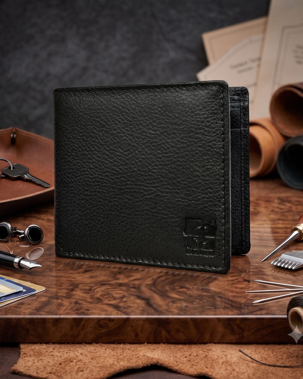 Men's Wallet, Full Grain Leather, Bi-Fold, 3 Card Slots with Coin Pocket, RFID Protected | Clover
