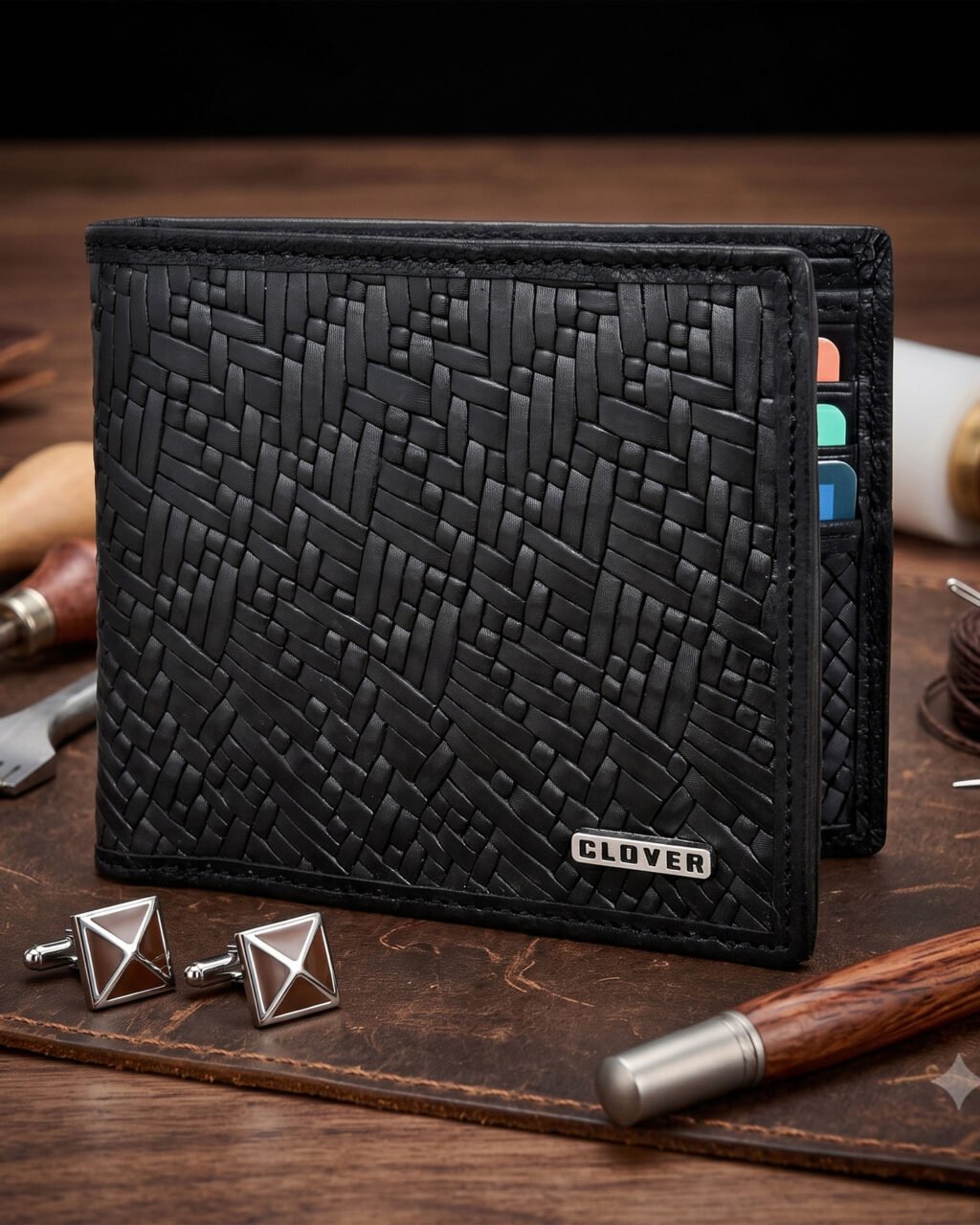 Men's Wallet, Full Grain Leather, Bi-Fold, 6 Card Slots, RFID Protected | Clover
