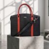 Oxford Premium Executive Laptop Bag, Black with Red, Full Grain Leather | Clover
