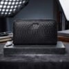 Fabrizia, Lizard Finish Black Ladies Clutch, Top Grain Leather, Multiple Card Slots with Coin Pocket, RFID Protected | Clover