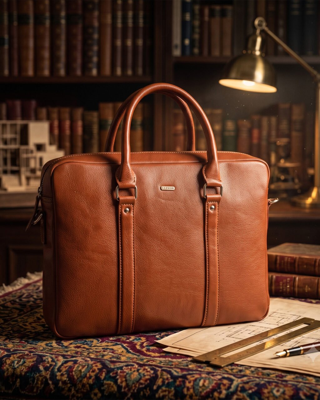 Premium Executive Laptop Bag, Brown, Full Grain Leather | Clover