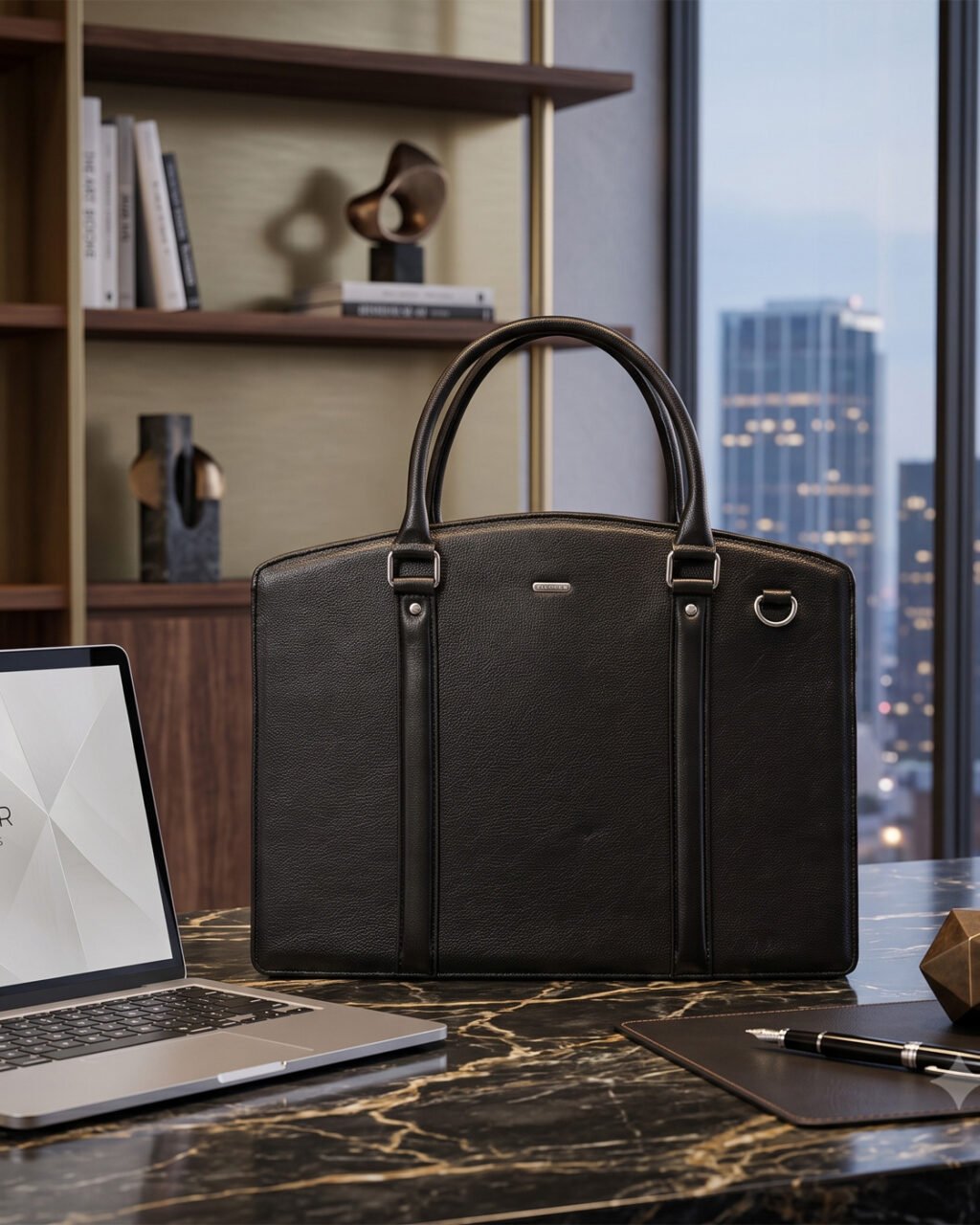 Oxford Premium Executive Laptop Bag, Black, Full Grain Leather | Clover