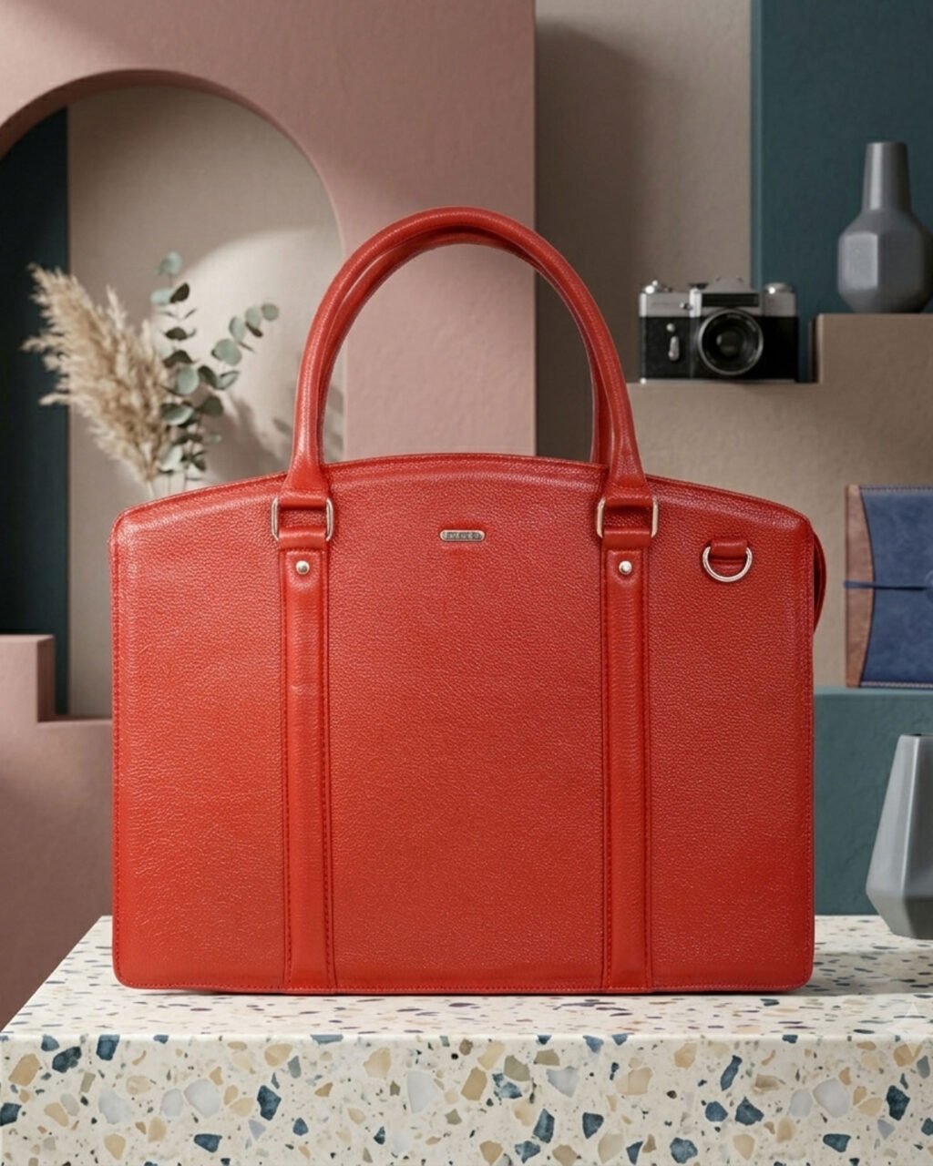 Oxford Premium Executive Laptop Bag, Red, Full Grain Leather | Clover