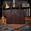 Oxford Premium Executive Laptop Bag, Brown Twotone, Full Grain Leather | Clover