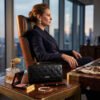 Bianca Quilted Ladies Clutch, Black, Analine Top Grain Leather, Multiple Card Slots, RFID Protected | Clover