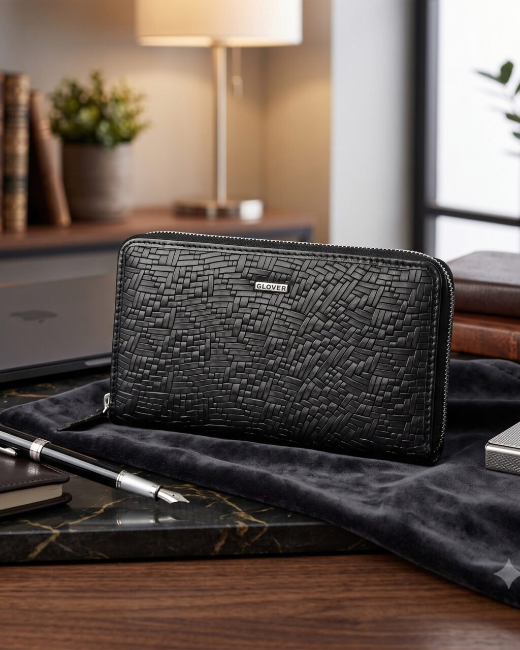 Fabrizia, Net Finish Black Ladies Clutch, Top Grain Leather, Multiple Card Slots with Coin Pocket, RFID Protected | Clover