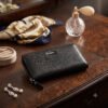 Marcella Ladies Clutch, Black, Full Grain Leather, Multiple Card Slots with Coin Pocket, RFID Protected | Clover