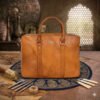 Premium Executive Laptop Bag, Yellow, Full Grain Leather | Clover