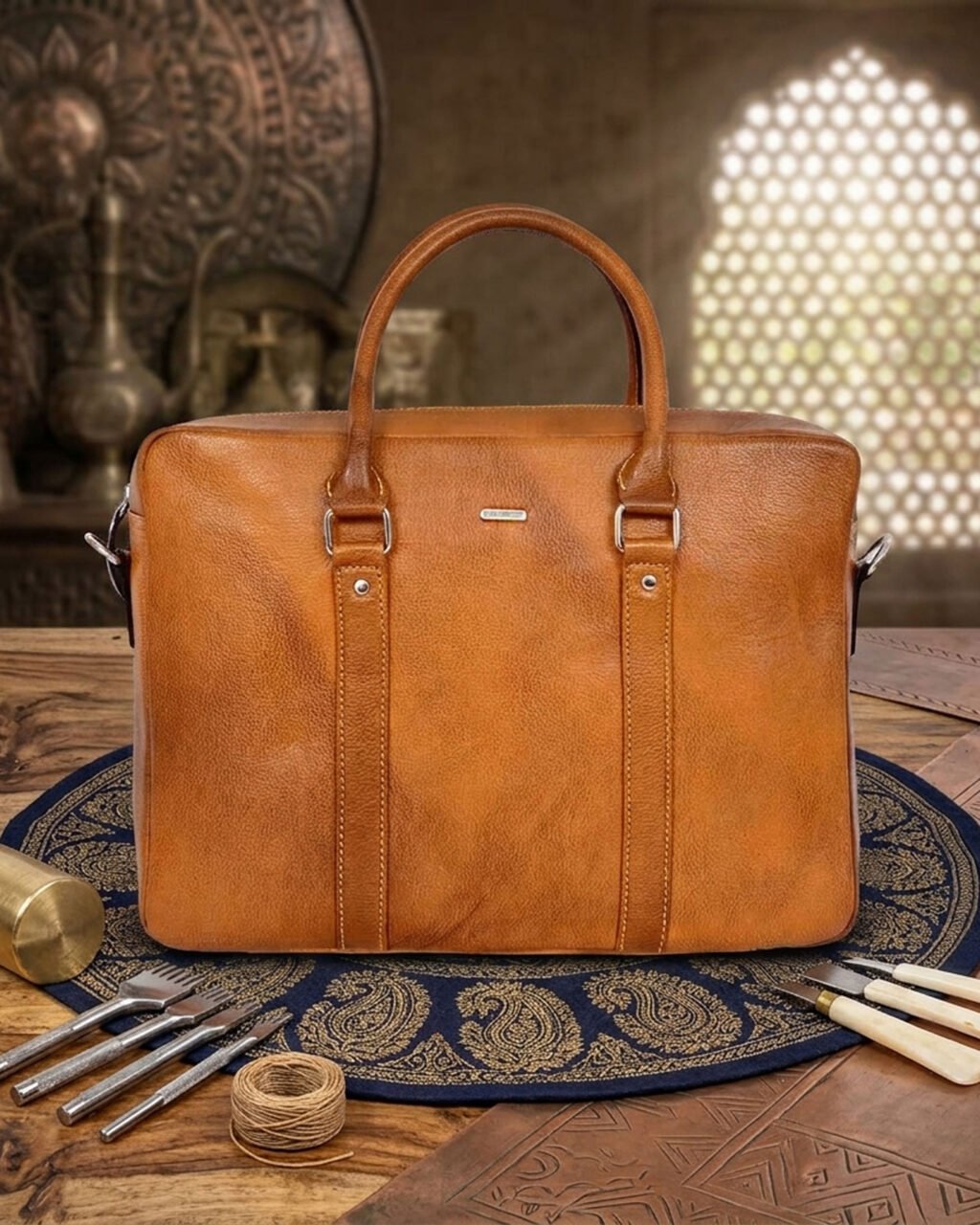 Premium Executive Laptop Bag, Yellow, Full Grain Leather | Clover