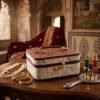 Signature Hand-Crafted Full-Grain Leather & Speckled White Hair-On Hide Western Jewelry Box with Lock