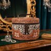 Premium Hand-Tooled  Full Grain Leather Makeup Organizer Box With Hair-On Leather